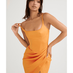 Bianca Tangerine Satin Pleated Corset Midi Dress - Endless - UAE Rental and Resale for Women's Fashion