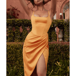 Bianca Tangerine Satin Pleated Corset Midi Dress - Endless - UAE Rental and Resale for Women's Fashion