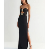 Black Body-Fitting Sun Accessory Detailed Shiny Jewelled Strapless Gown - Endless - UAE Rental and Resale for Women's Fashion