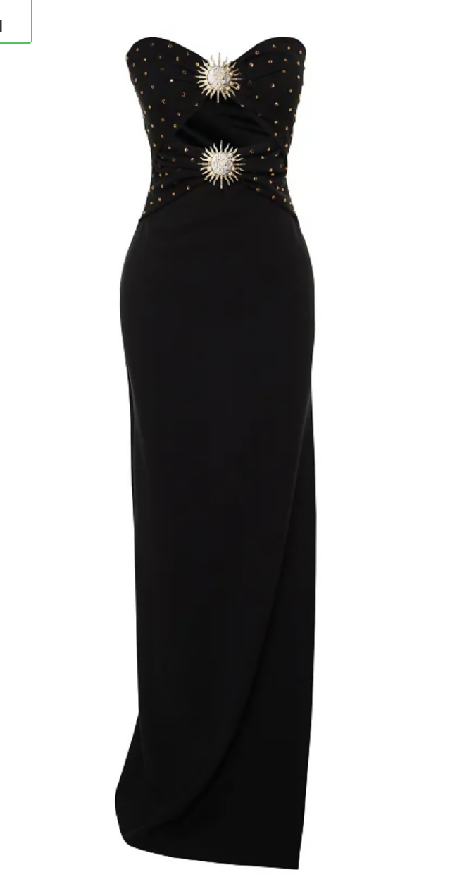 Black Body-Fitting Sun Accessory Detailed Shiny Jewelled Strapless Gown - Endless - UAE Rental and Resale for Women's Fashion