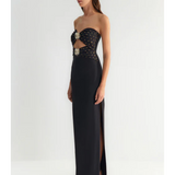 Black Body-Fitting Sun Accessory Detailed Shiny Jewelled Strapless Gown - Endless - UAE Rental and Resale for Women's Fashion