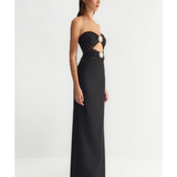 Black Body-Fitting Sun Accessory Detailed Shiny Jewelled Strapless Gown - Endless - UAE Rental and Resale for Women's Fashion