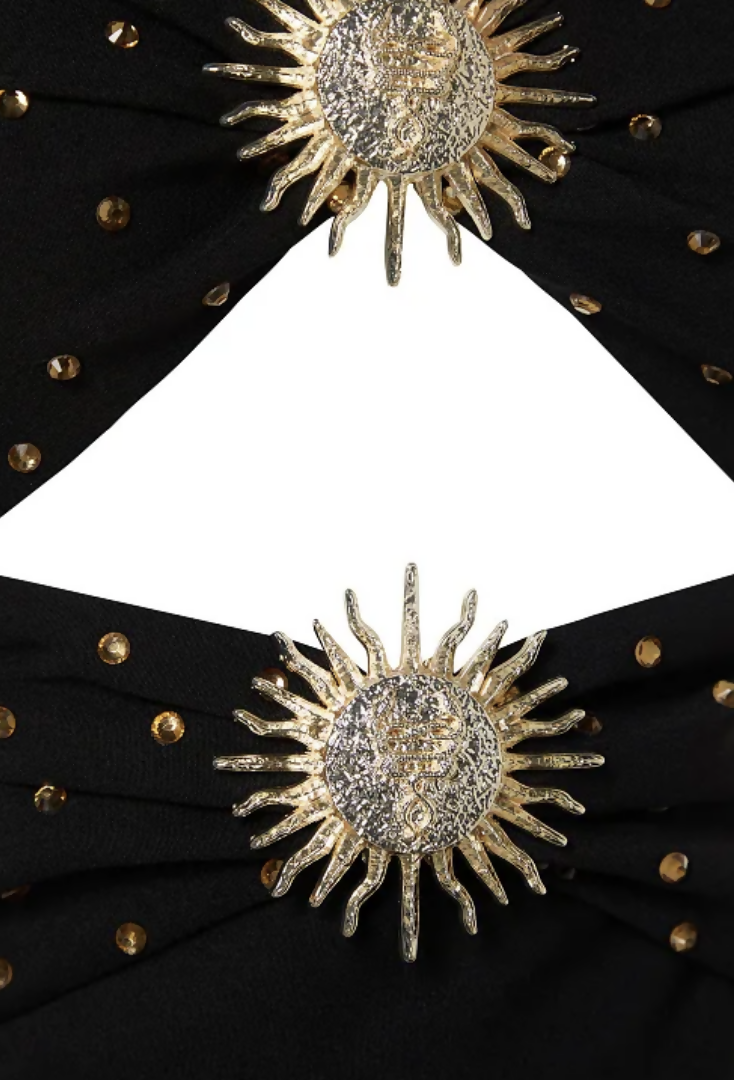 Black Body-Fitting Sun Accessory Detailed Shiny Jewelled Strapless Gown - Endless - UAE Rental and Resale for Women's Fashion