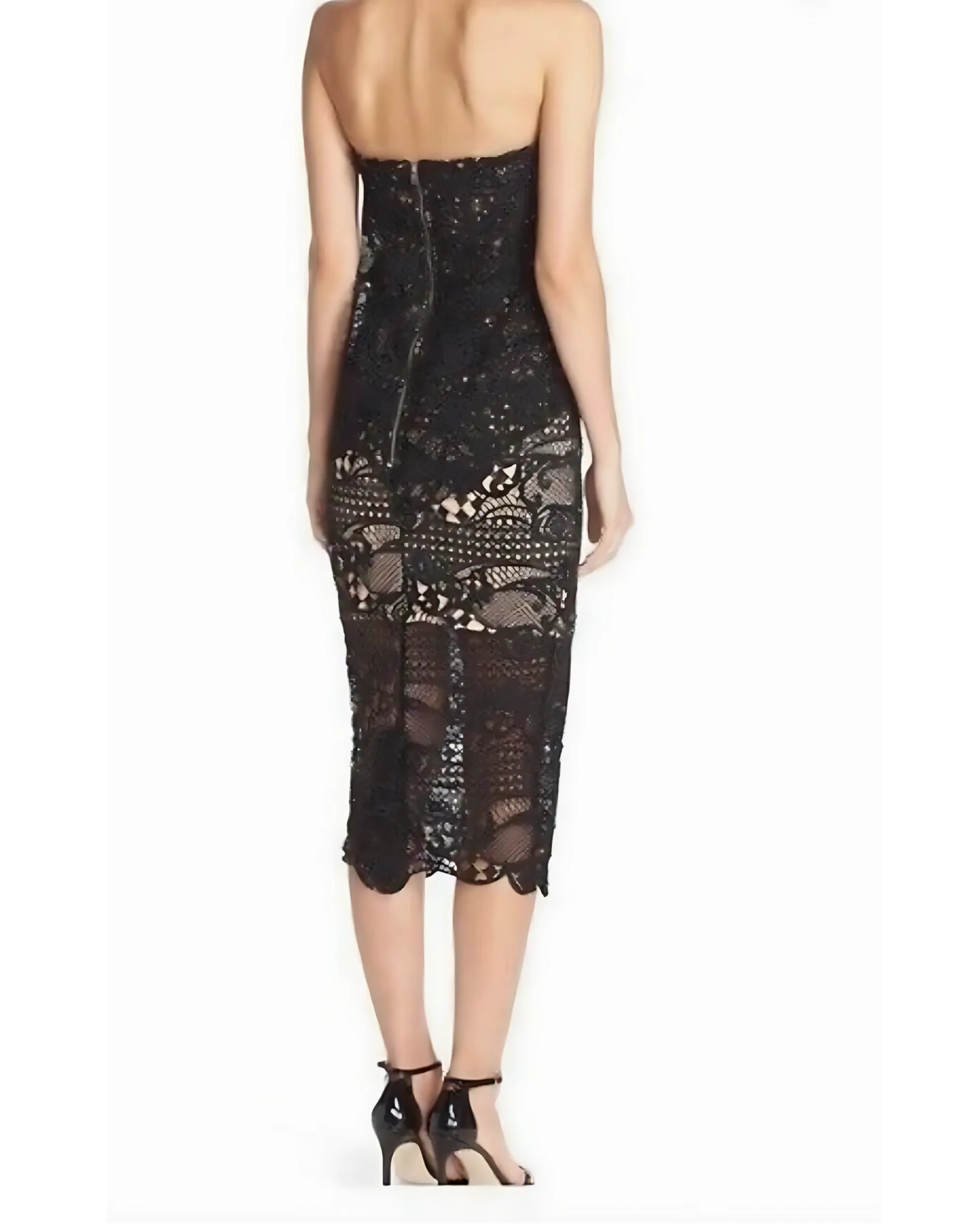 Black Lace Overlay Strapless Midi Dress - Endless - UAE Rental and Resale for Women's Fashion