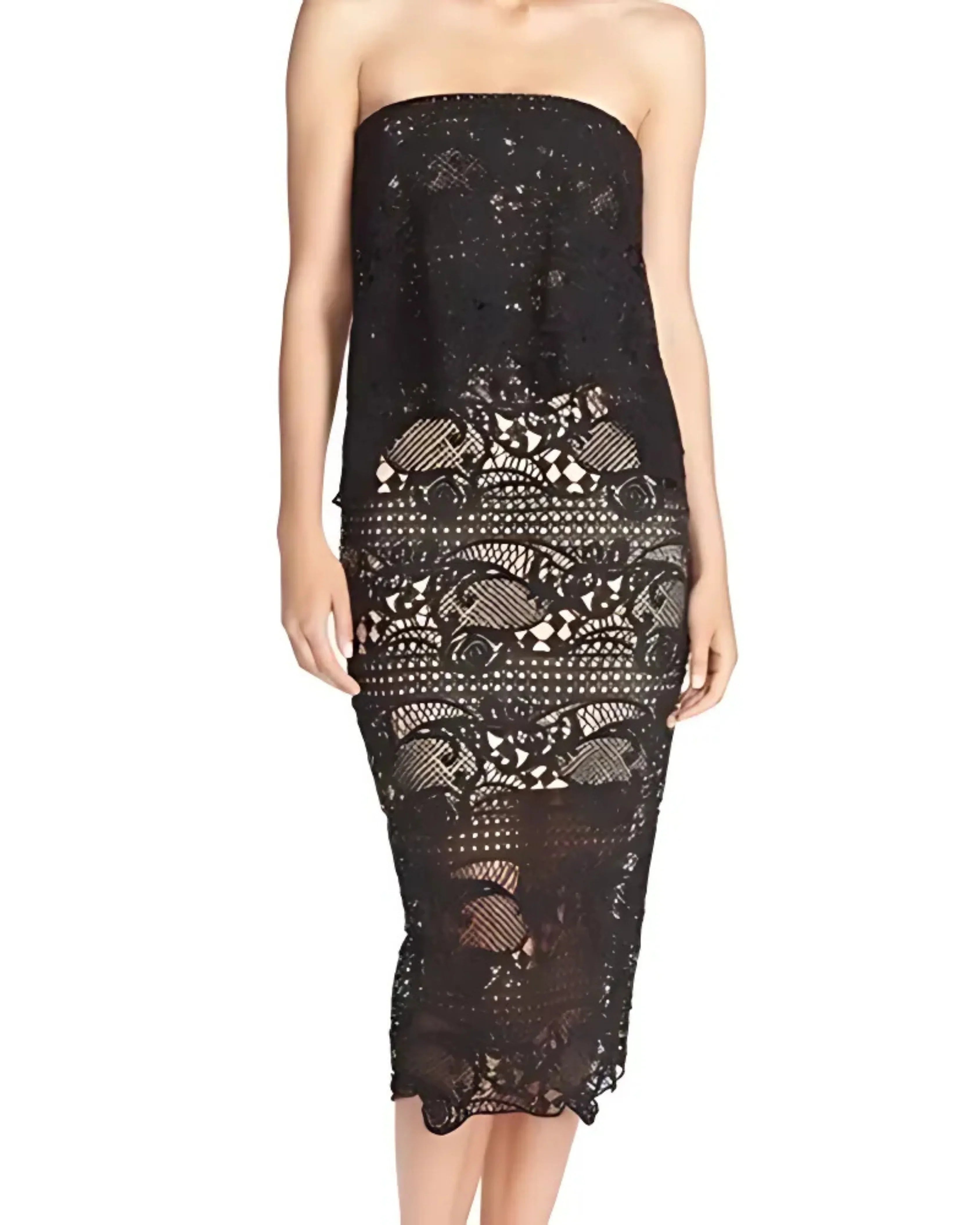 Black Lace Overlay Strapless Midi Dress - Endless - UAE Rental and Resale for Women's Fashion