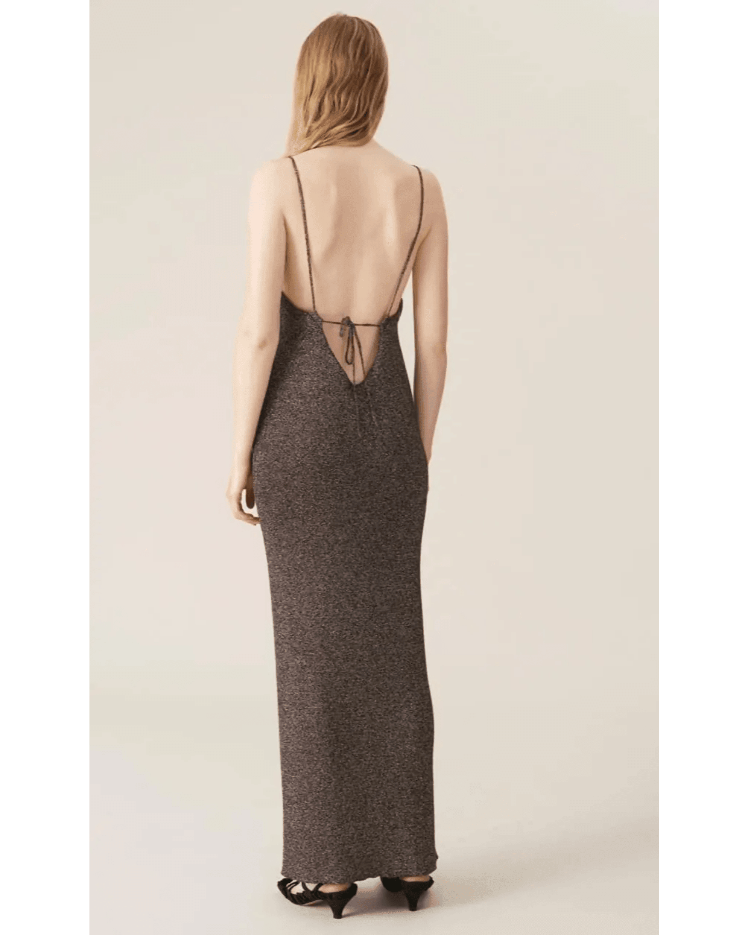 Brown Metallic Knit Maxi Dress - Endless - UAE Rental and Resale for Women's Fashion