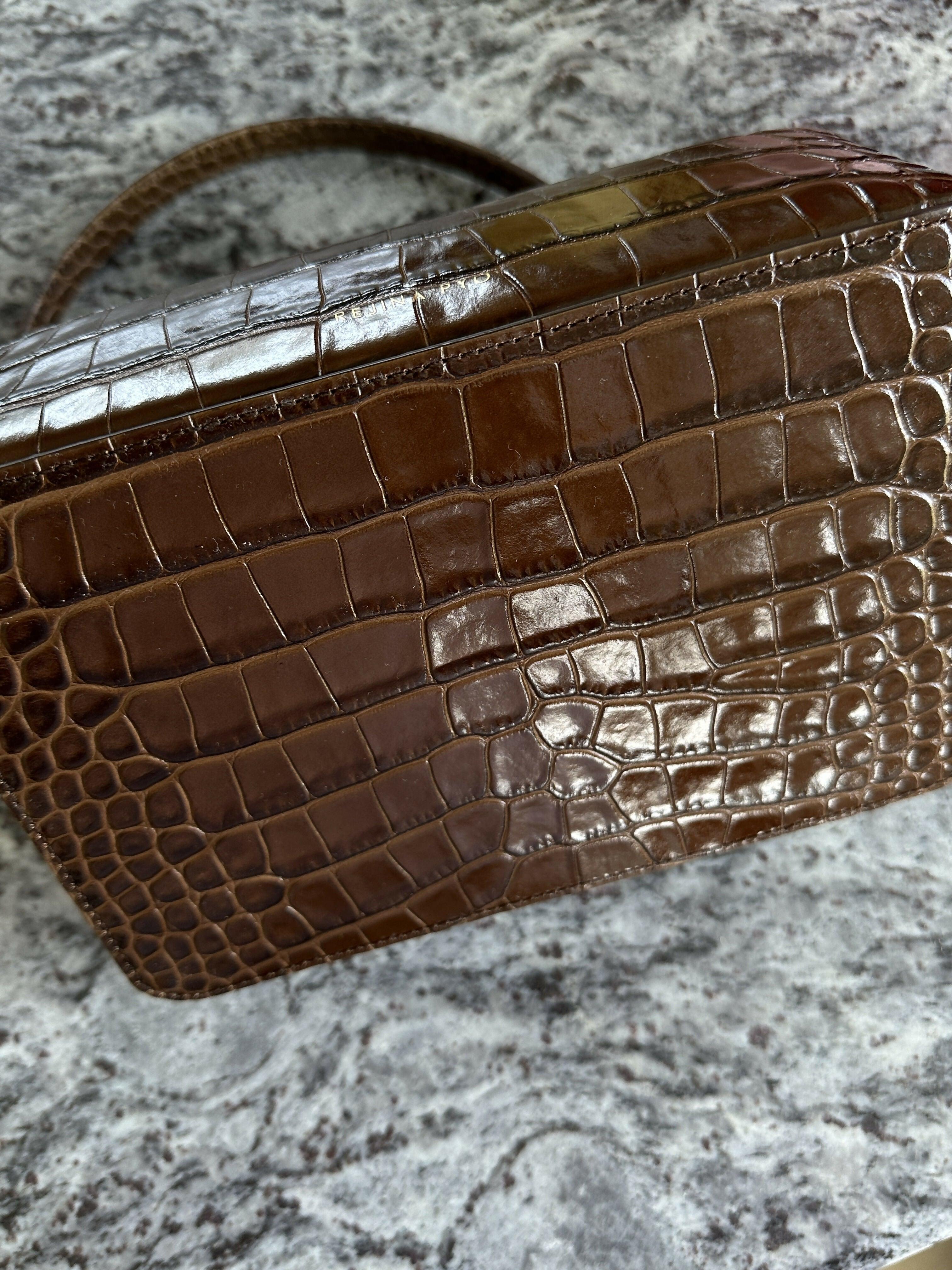 Brown Olivia Crocodile Embossed Leather Box Bag - Endless - UAE Rental and Resale for Women's Fashion