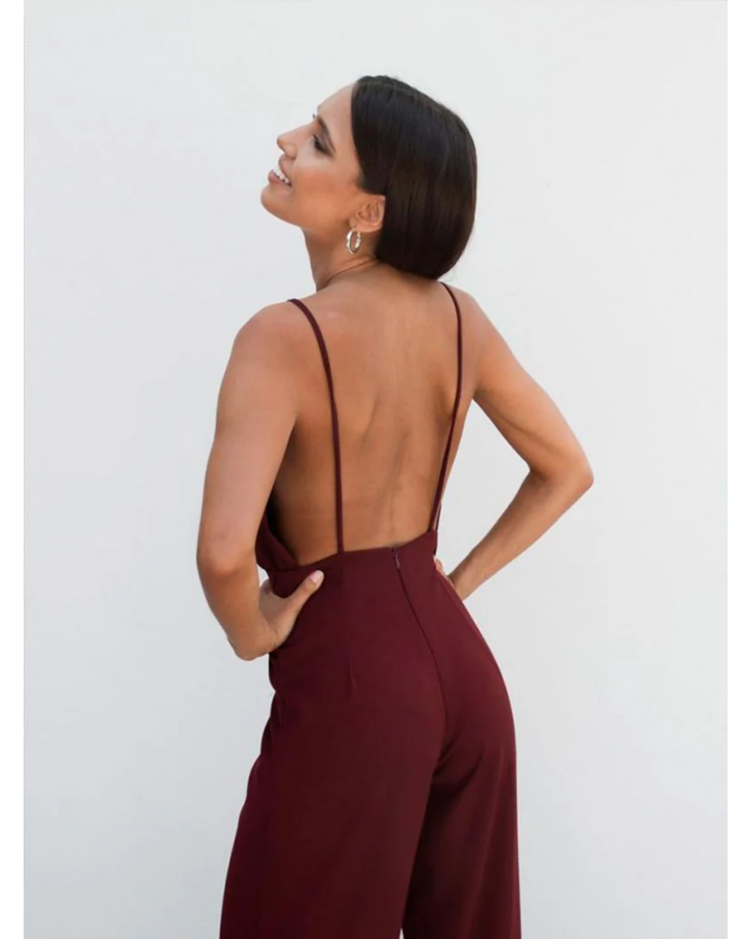 Burgundy Crepe Jumpsuit - Endless - UAE Rental and Resale for Women's Fashion