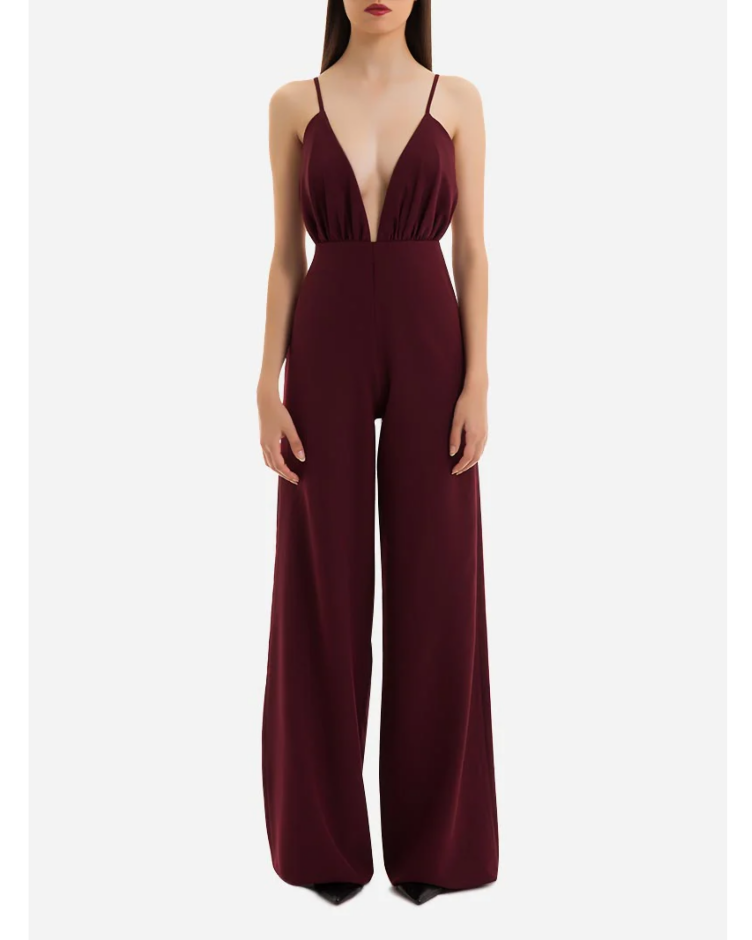 Burgundy Crepe Jumpsuit - Endless - UAE Rental and Resale for Women's Fashion