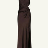 La Lune Gathered One Shoulder Maxi Dress in Cocoa