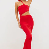 Kalina Premium Jersey Asymmetric Cut Out Maxi Dress