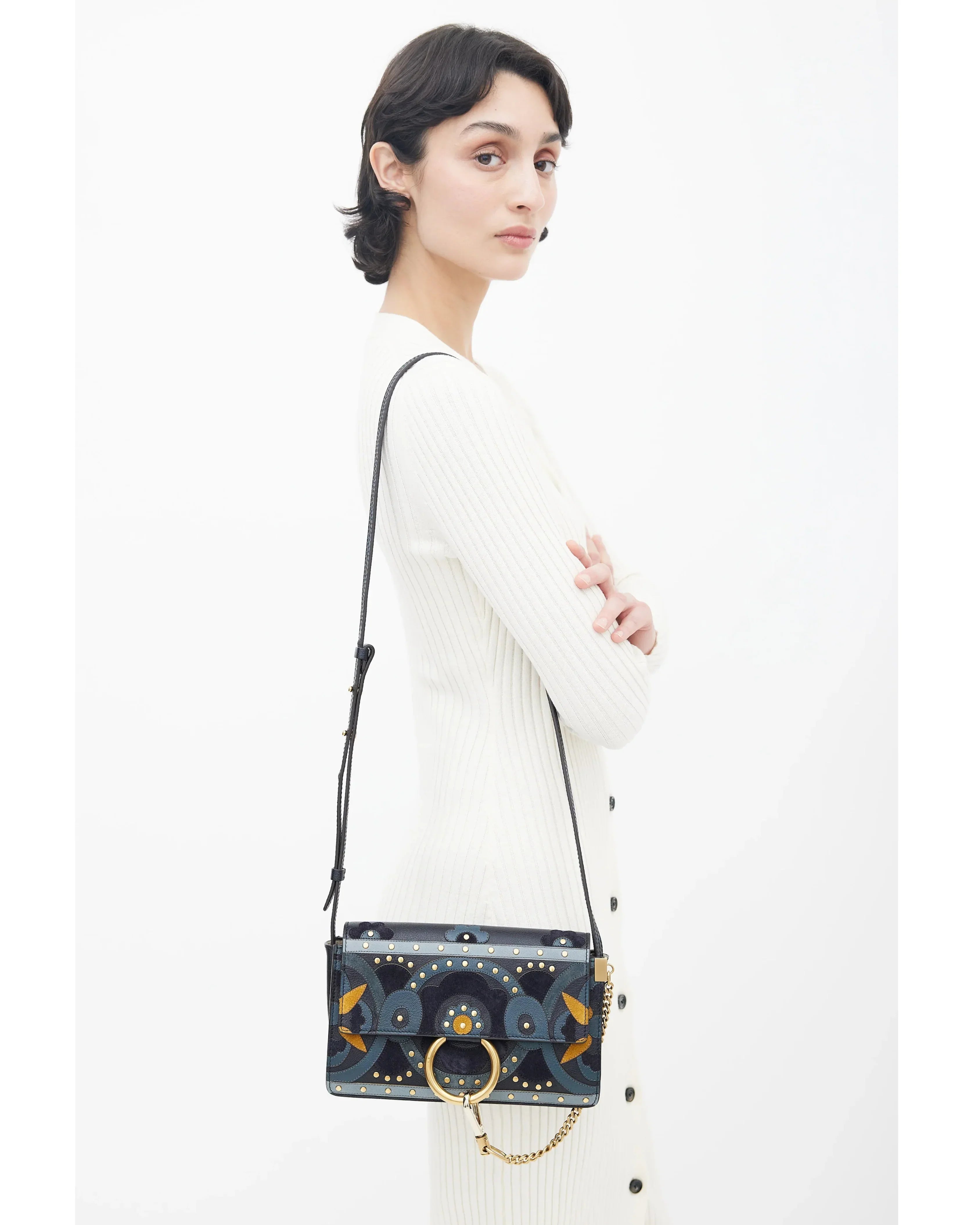 Calfskin Suede Floral Patchwork Studded Small Faye Shoulder Bag - Endless - UAE Rental and Resale for Women's Fashion