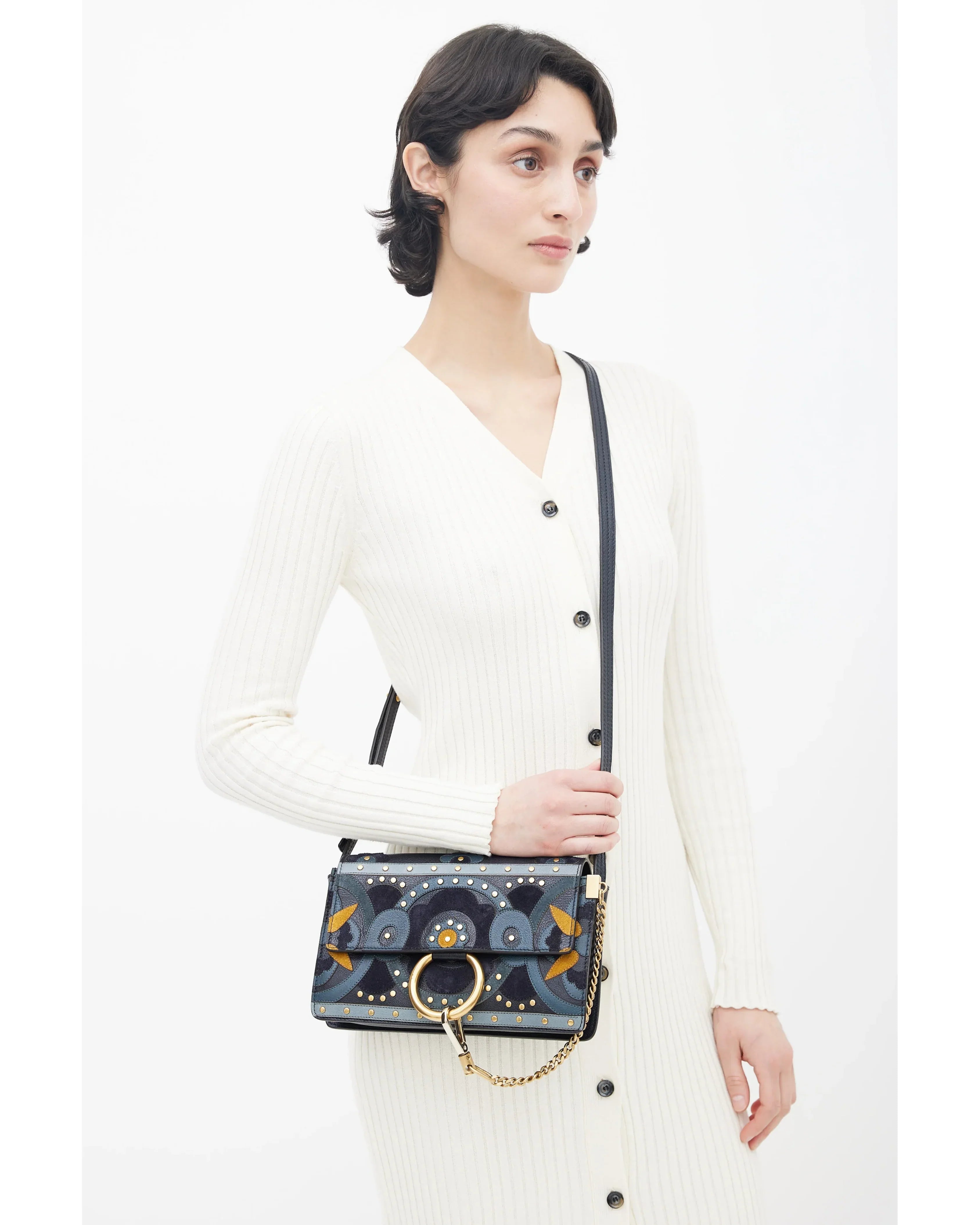 Calfskin Suede Floral Patchwork Studded Small Faye Shoulder Bag - Endless - UAE Rental and Resale for Women's Fashion