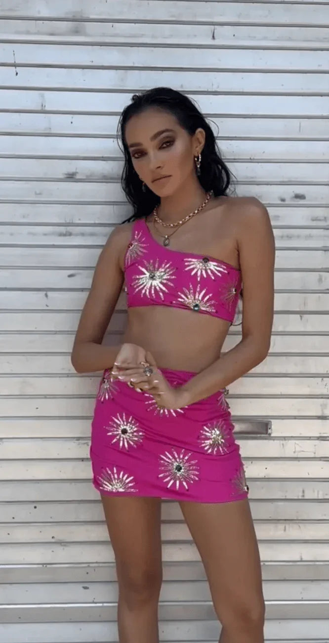 Callie Luxury Embellished Hot Pink Co-ord Set - Endless - UAE Rental and Resale for Women's Fashion