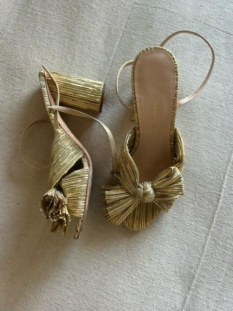 Camellia Gold Pleated Bow Heel - Endless - UAE Rental and Resale for Women's Fashion