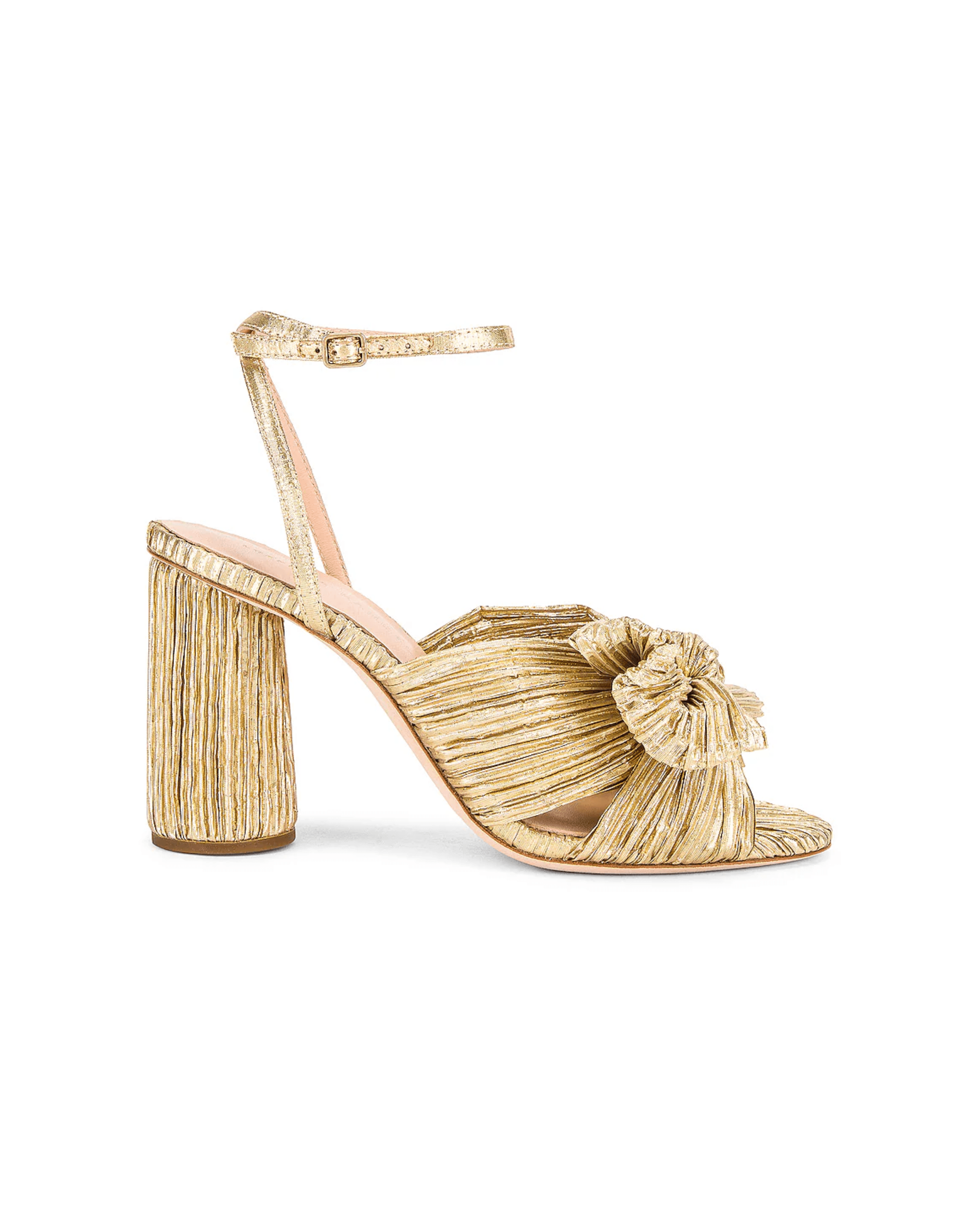 Camellia Gold Pleated Bow Heel - Endless - UAE Rental and Resale for Women's Fashion