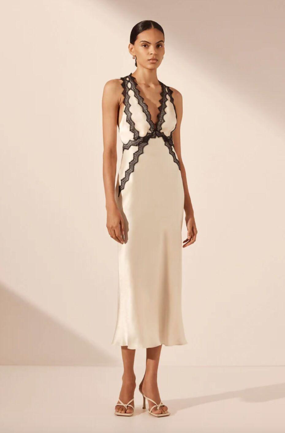 Shona Joy Camille Lace Cross Back Midi Dress