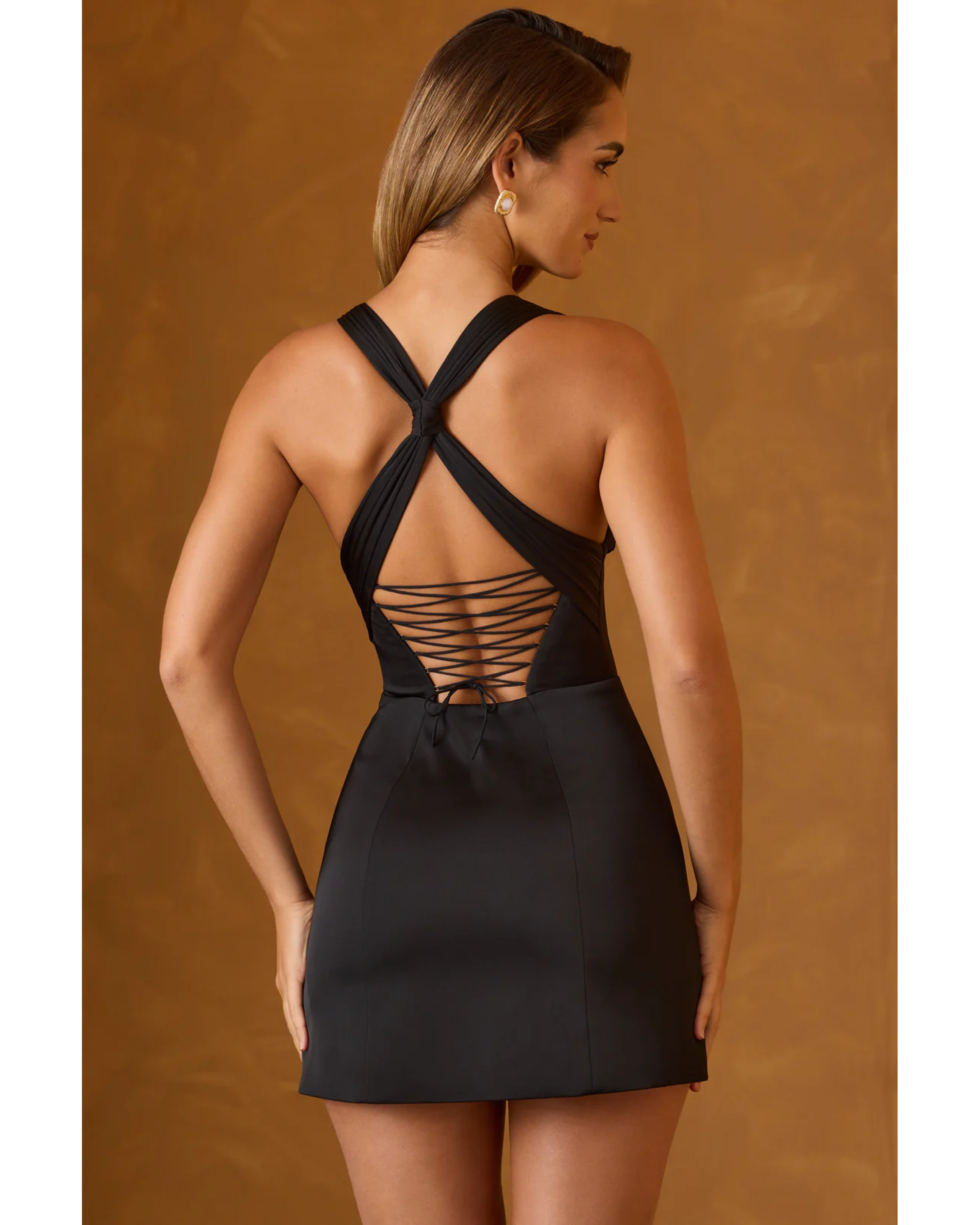 Carlotta Halterneck Lace-Up A-Line Mini Dress - Endless - UAE Rental and Resale for Women's Fashion