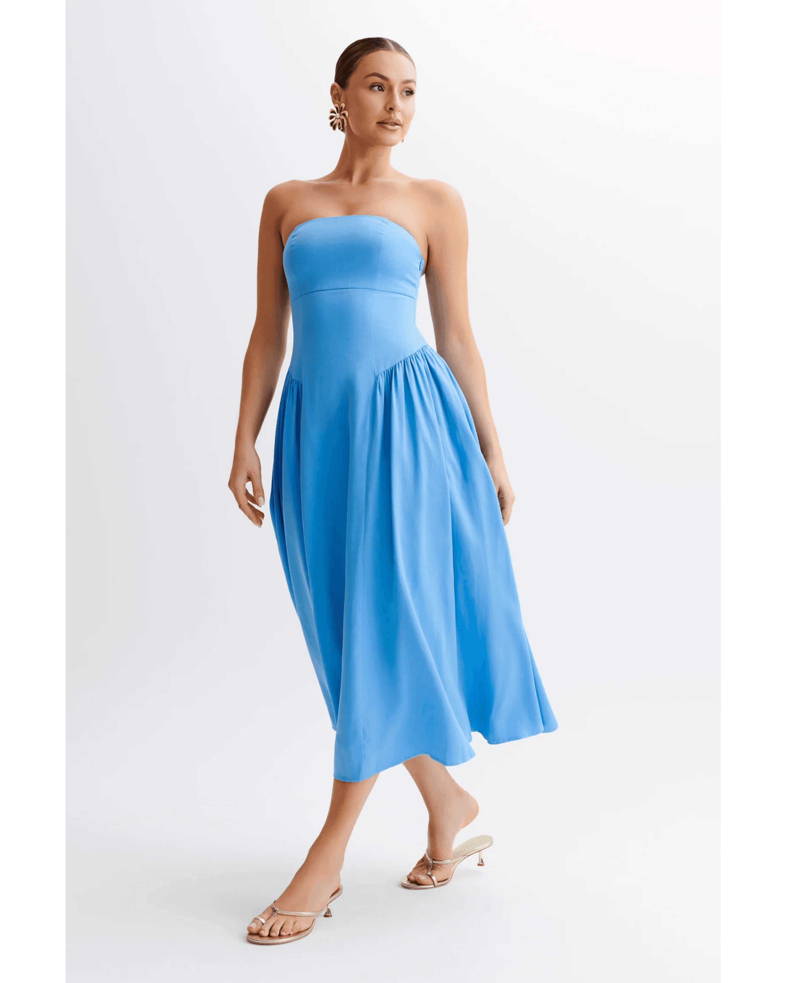 Carmele Cotton Gathered Midi Dress - Endless - UAE Rental and Resale for Women's Fashion