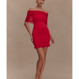 Caspian Slinky And Mesh Off Shoulder Mini Dress - Endless - UAE Rental and Resale for Women's Fashion