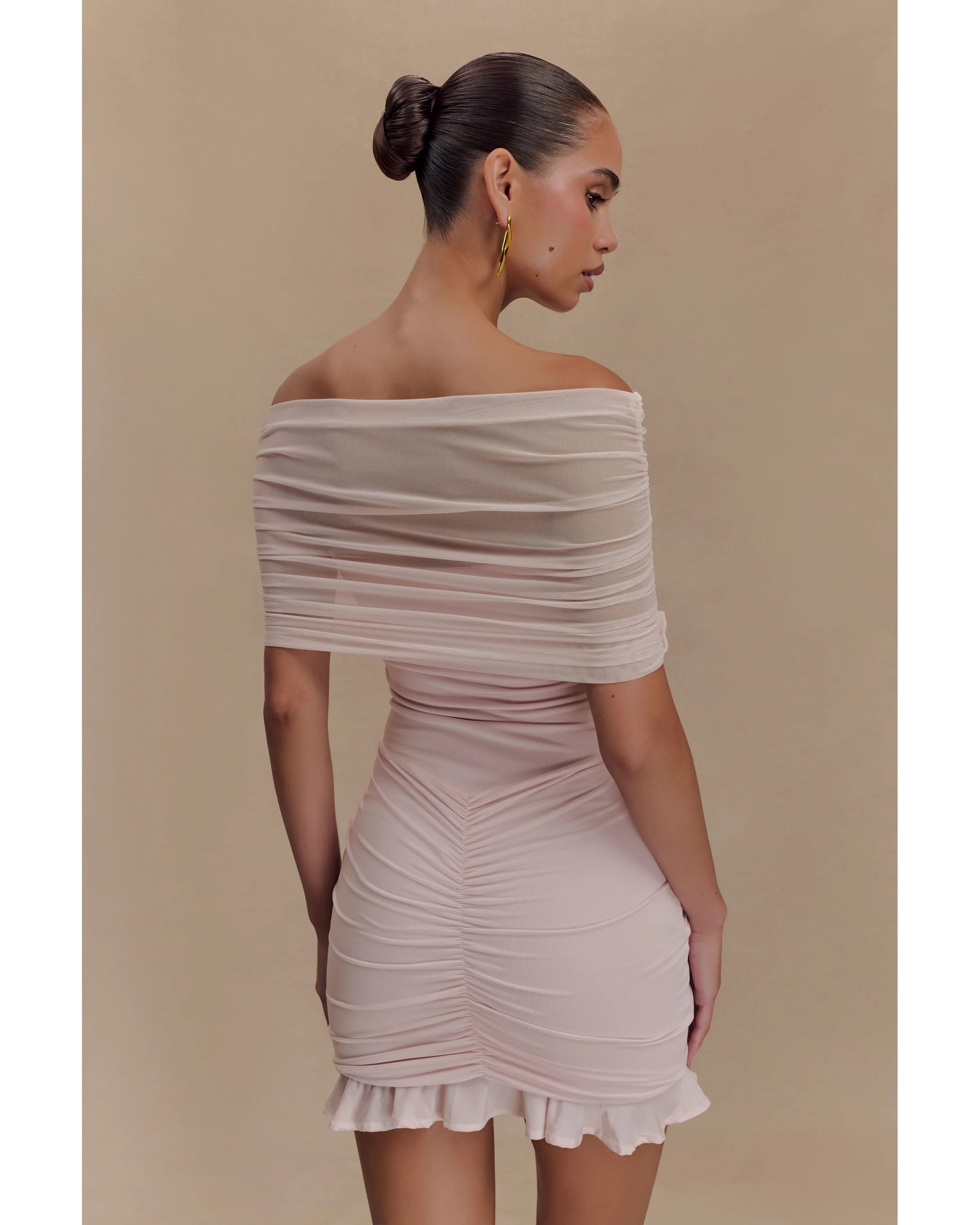 Caspian Slinky And Mesh Off Shoulder Mini Dress - Endless - UAE Rental and Resale for Women's Fashion