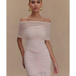 Caspian Slinky And Mesh Off Shoulder Mini Dress - Endless - UAE Rental and Resale for Women's Fashion