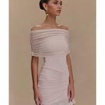 Caspian Slinky And Mesh Off Shoulder Mini Dress - Endless - UAE Rental and Resale for Women's Fashion
