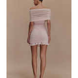 Caspian Slinky And Mesh Off Shoulder Mini Dress - Endless - UAE Rental and Resale for Women's Fashion