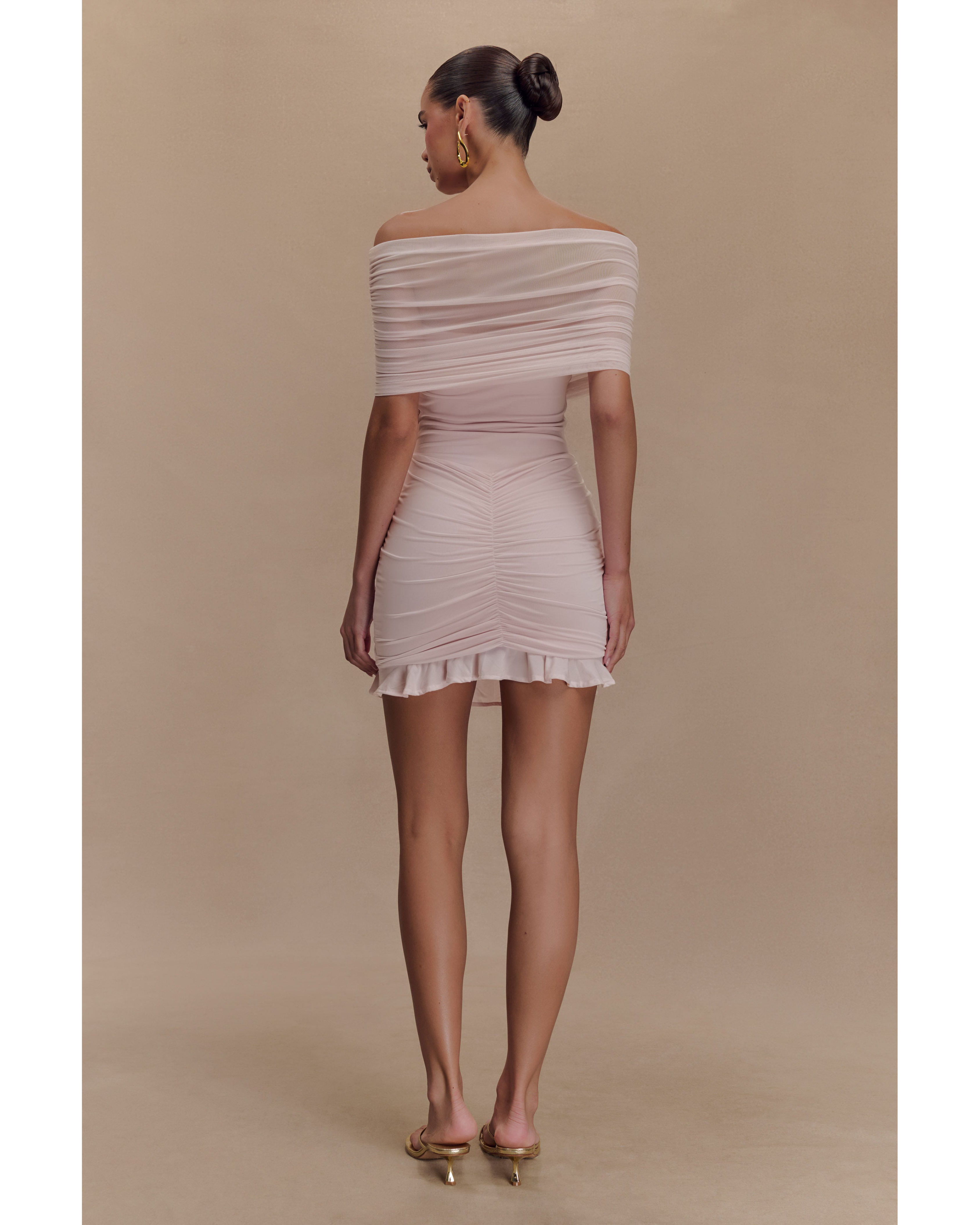 Caspian Slinky And Mesh Off Shoulder Mini Dress - Endless - UAE Rental and Resale for Women's Fashion