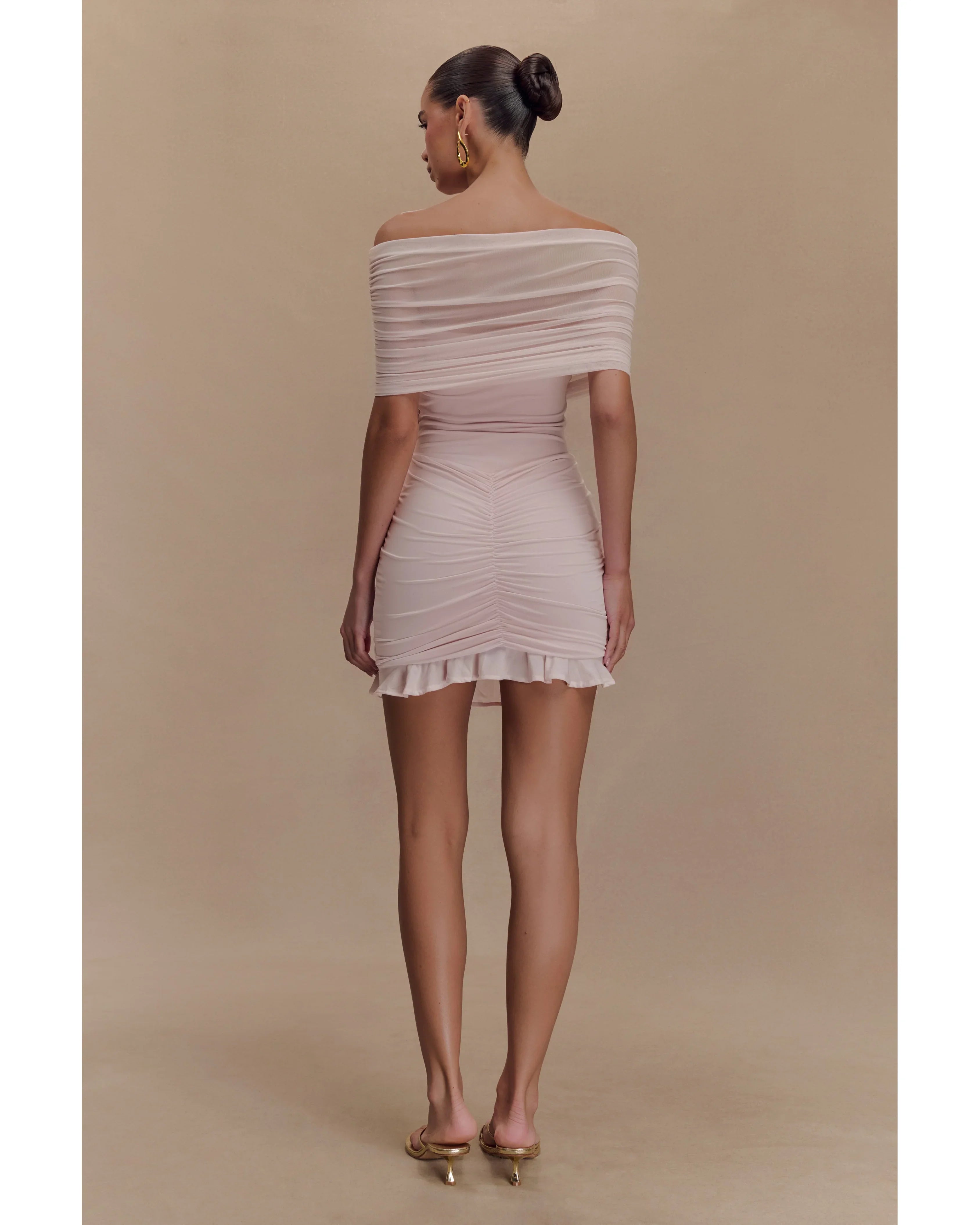 Caspian Slinky And Mesh Off Shoulder Mini Dress - Endless - UAE Rental and Resale for Women's Fashion