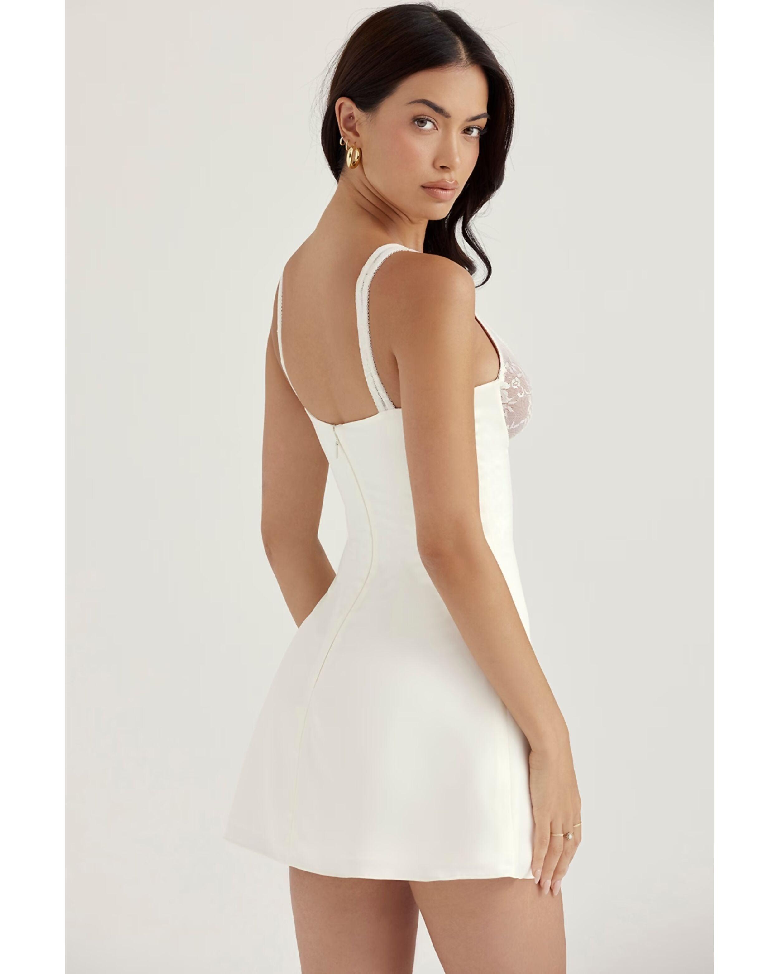 Cassandra Ivory Satin And Lace Mini Dress - Endless - UAE Rental and Resale for Women's Fashion
