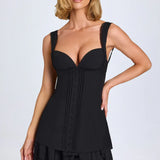 Cassandra Ruffle-Trim Button-Detail Corset Mini Dress - Endless - UAE Rental and Resale for Women's Fashion
