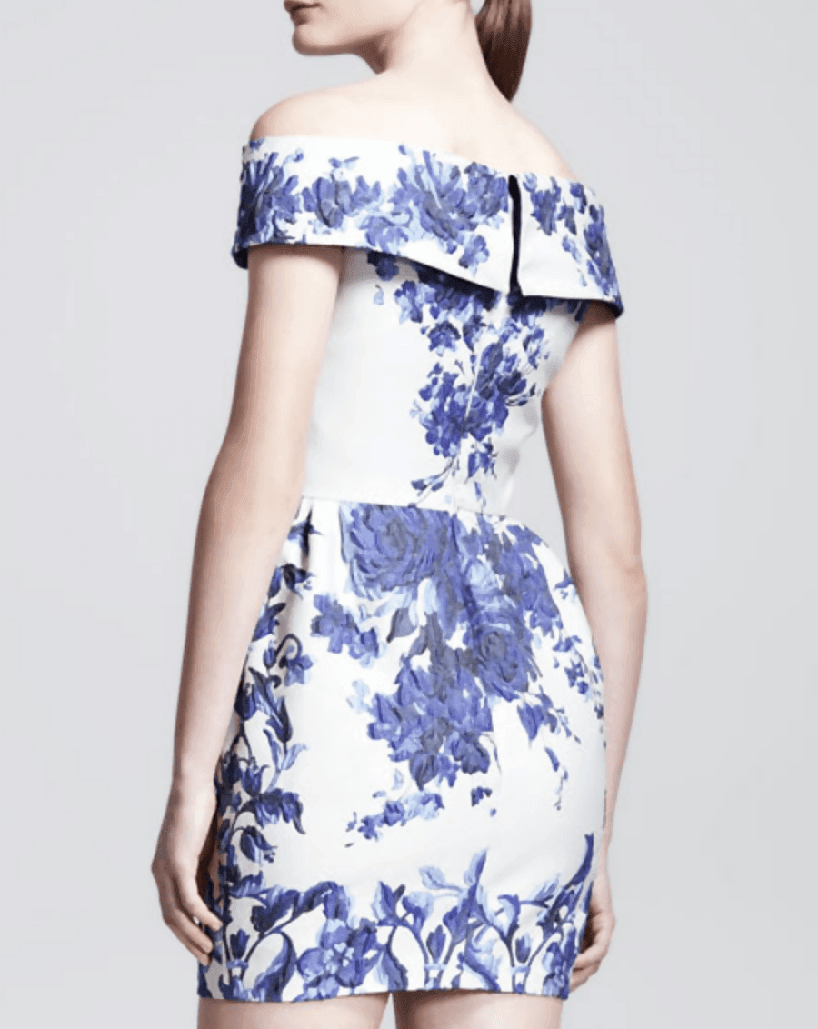 Ceramic Floral Brocade Fold-Over Shoulder Dress - Endless - UAE Rental and Resale for Women's Fashion