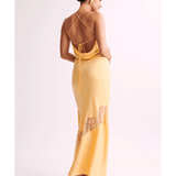 Chandra Lace Detail Satin Maxi Dress - Endless - UAE Rental and Resale for Women's Fashion