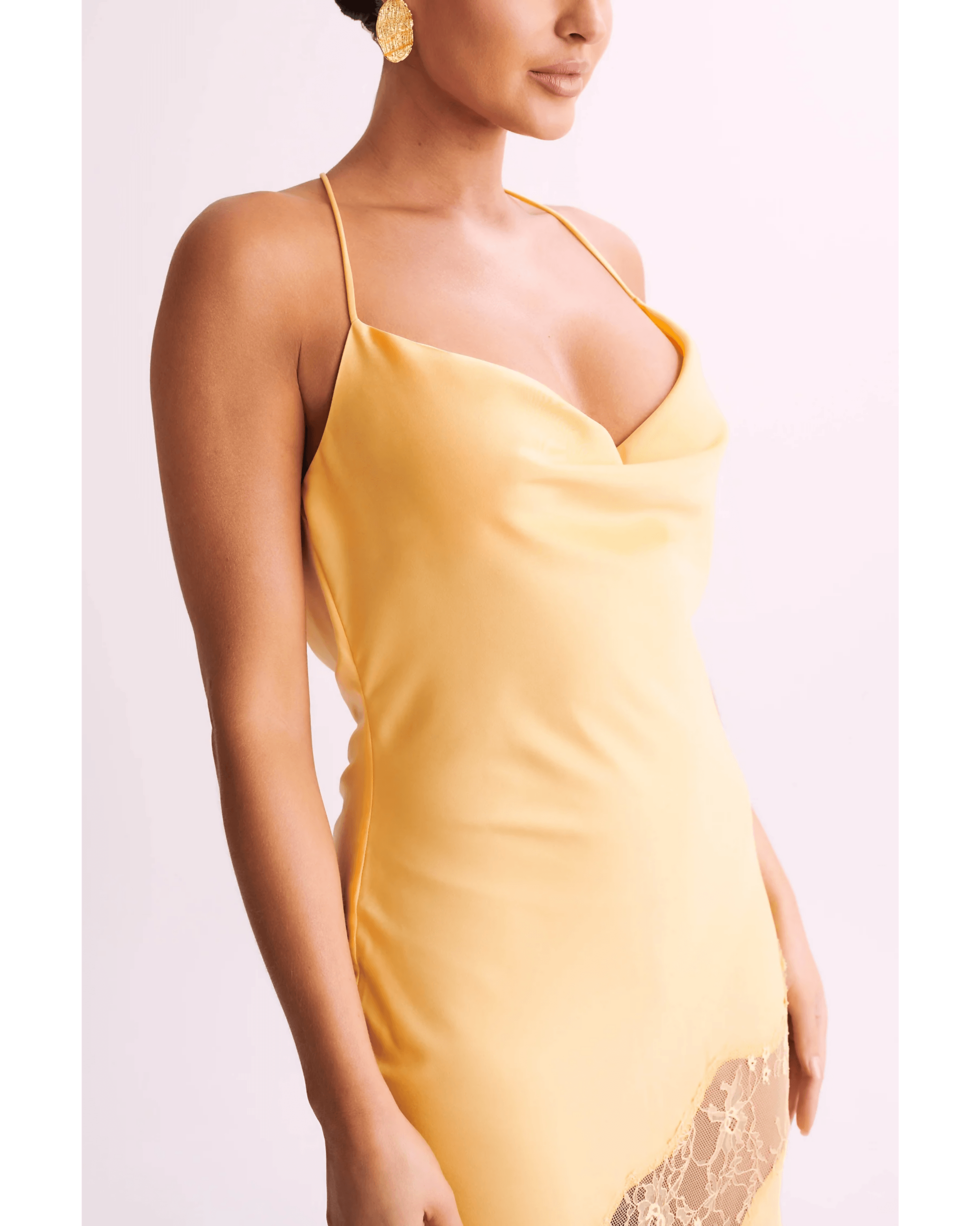 Chandra Lace Detail Satin Maxi Dress - Endless - UAE Rental and Resale for Women's Fashion