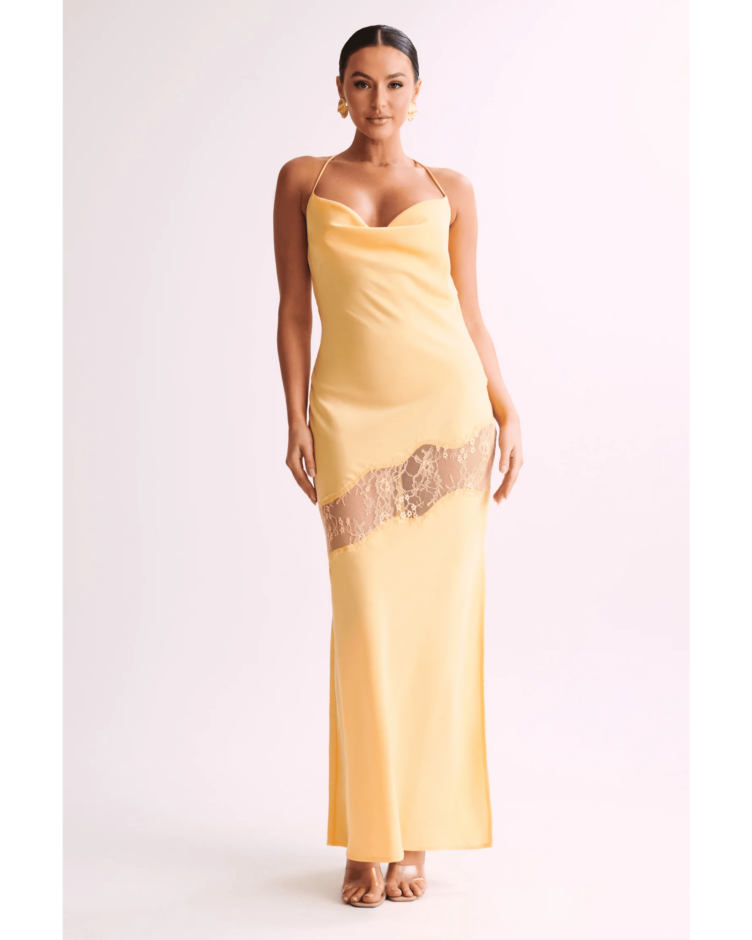 Chandra Lace Detail Satin Maxi Dress - Endless - UAE Rental and Resale for Women's Fashion