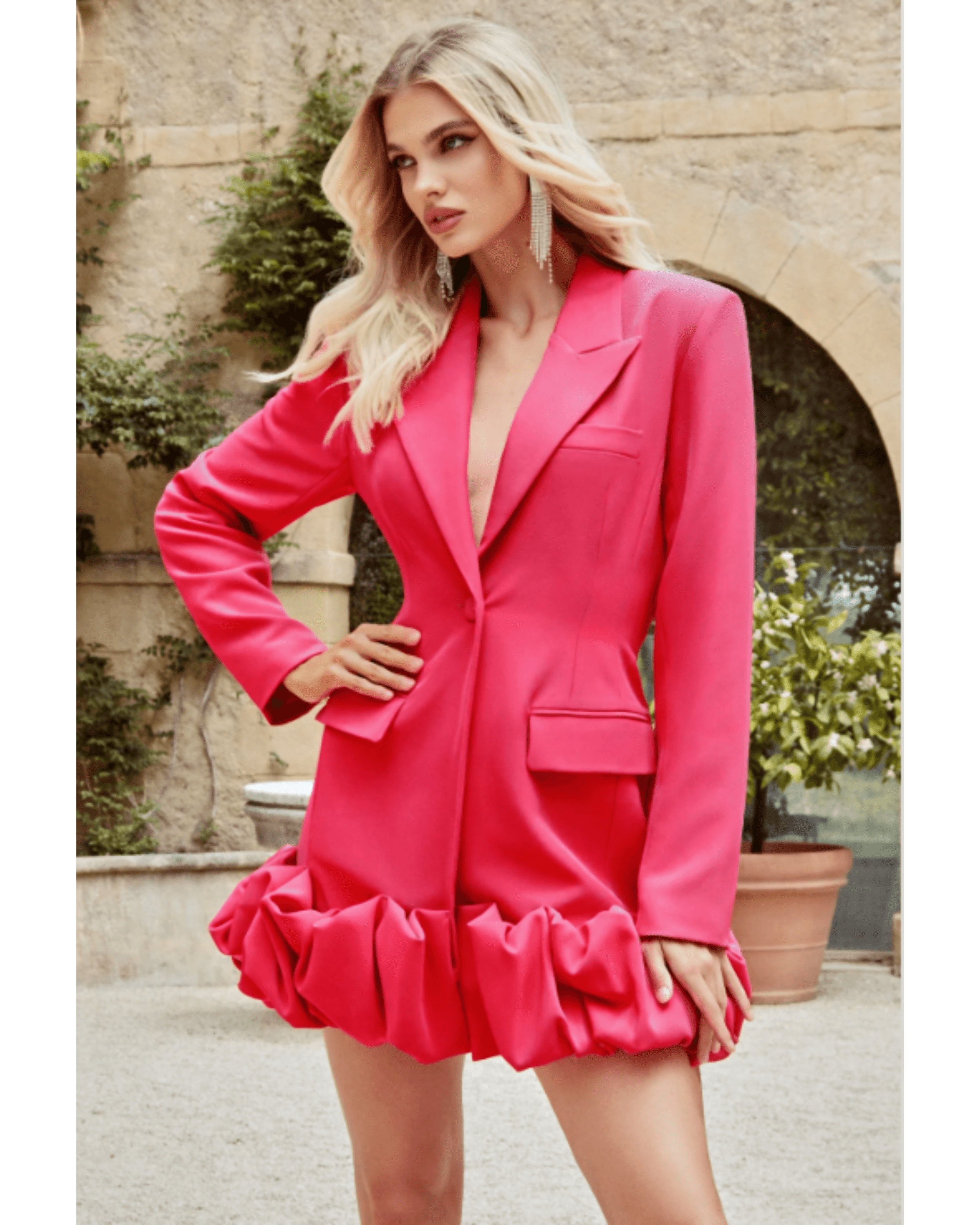 Cloud Catching Hot Pink Tailored Blazer Mini Dress With Ruffled Hem - Endless - UAE Rental and Resale for Women's Fashion