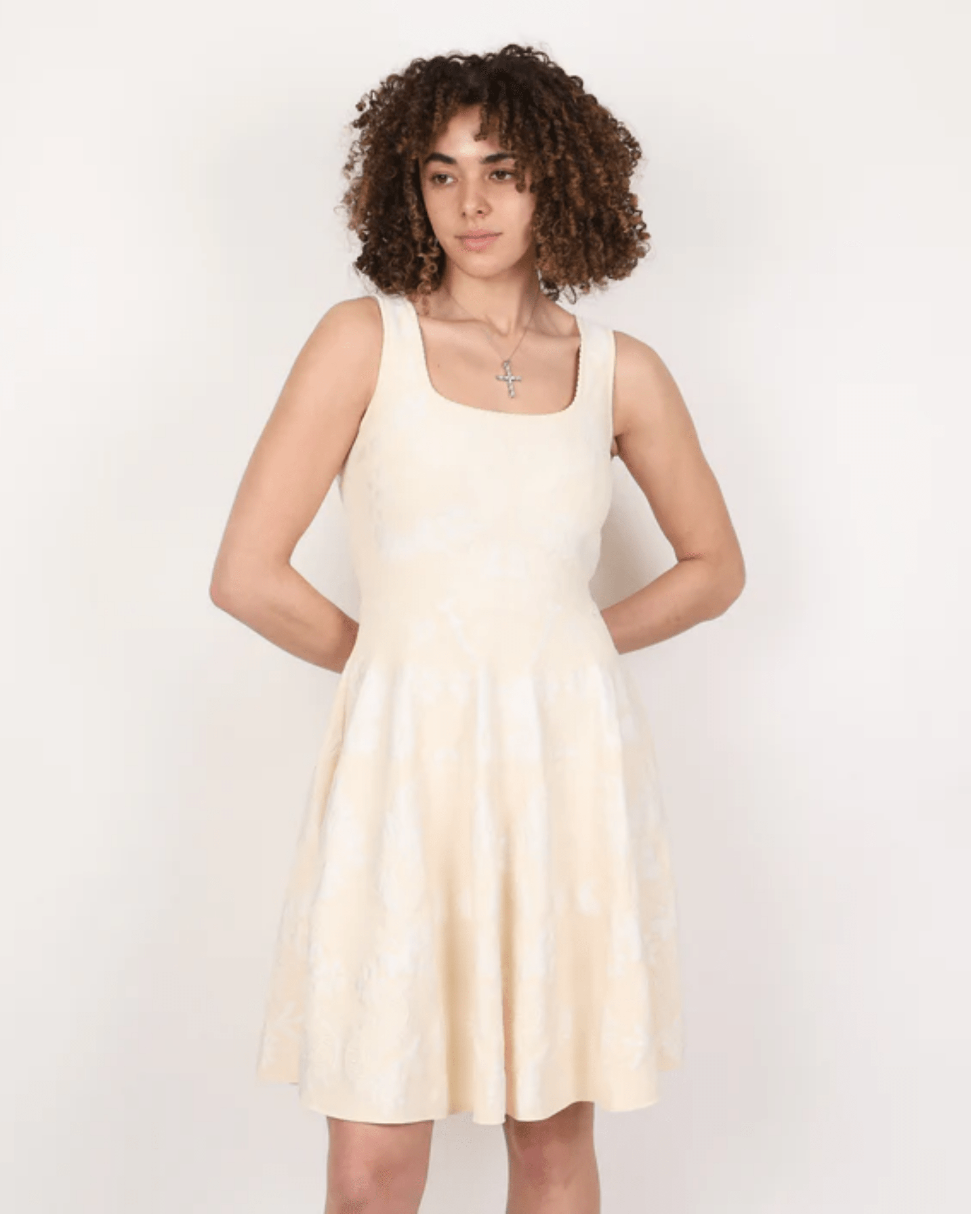 Cream Jacquard Sleeveless Dress - Endless - UAE Rental and Resale for Women's Fashion