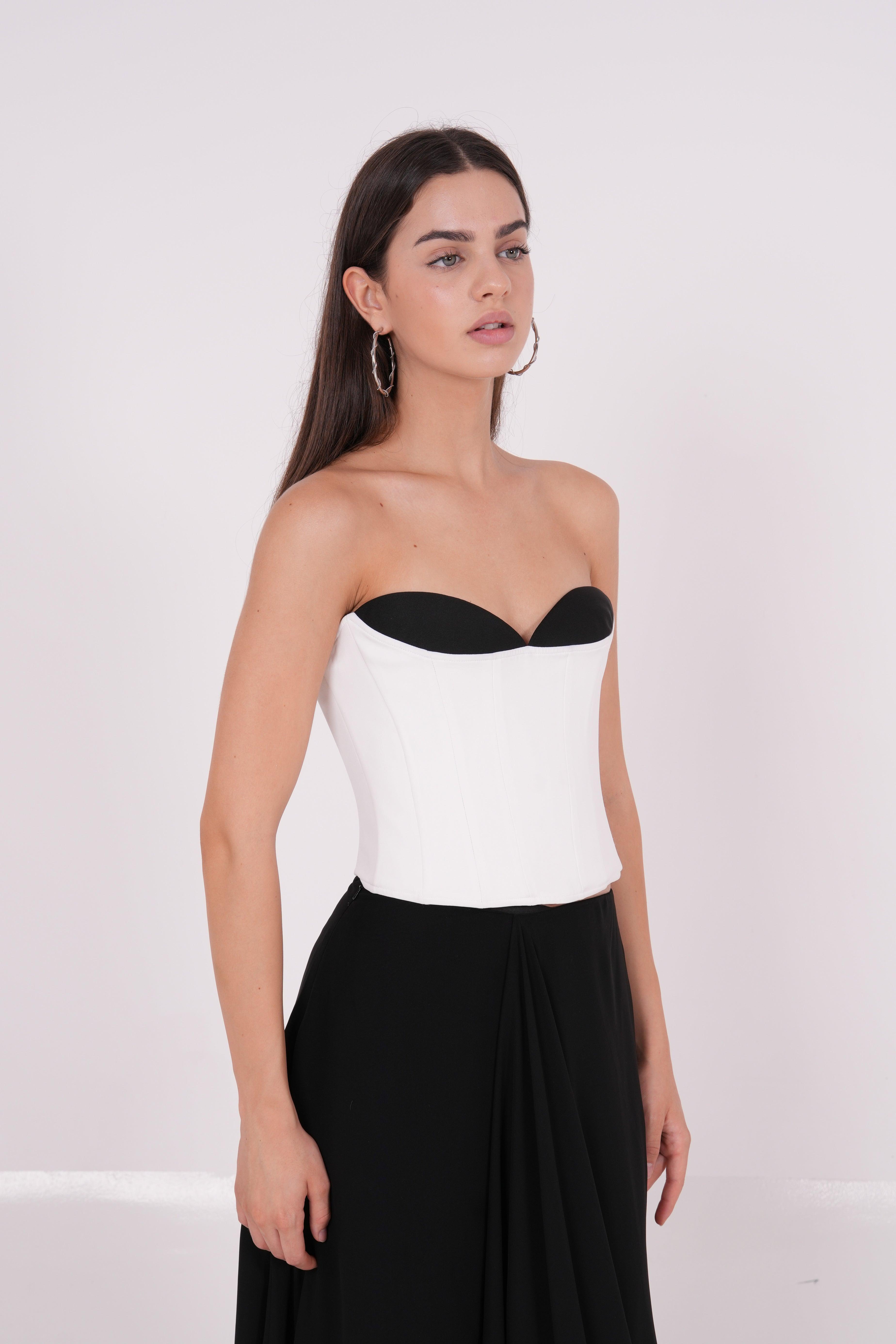 Crepe Black & White Corset - Endless - UAE Rental and Resale for Women's Fashion