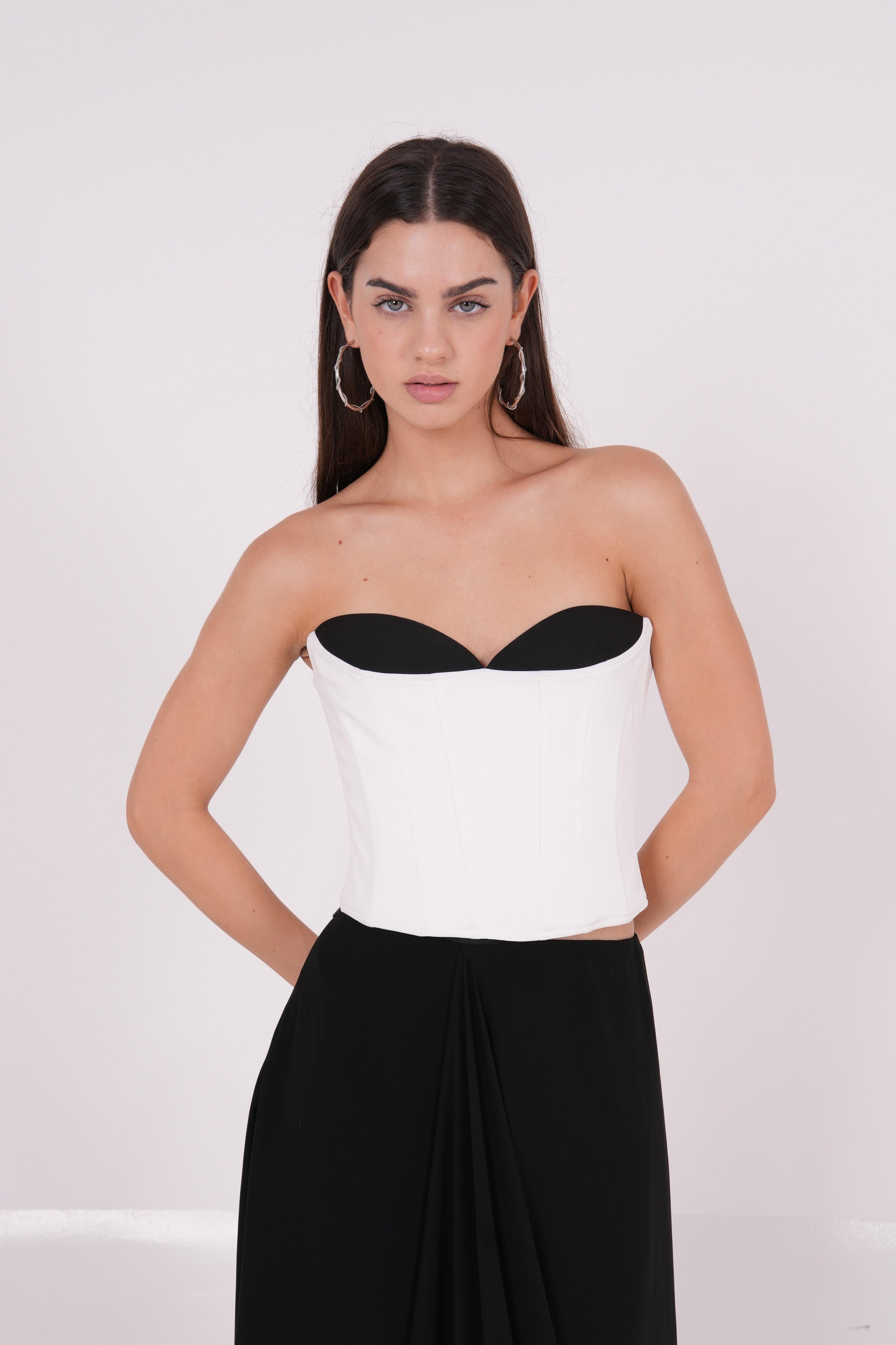 Crepe Black & White Corset - Endless - UAE Rental and Resale for Women's Fashion