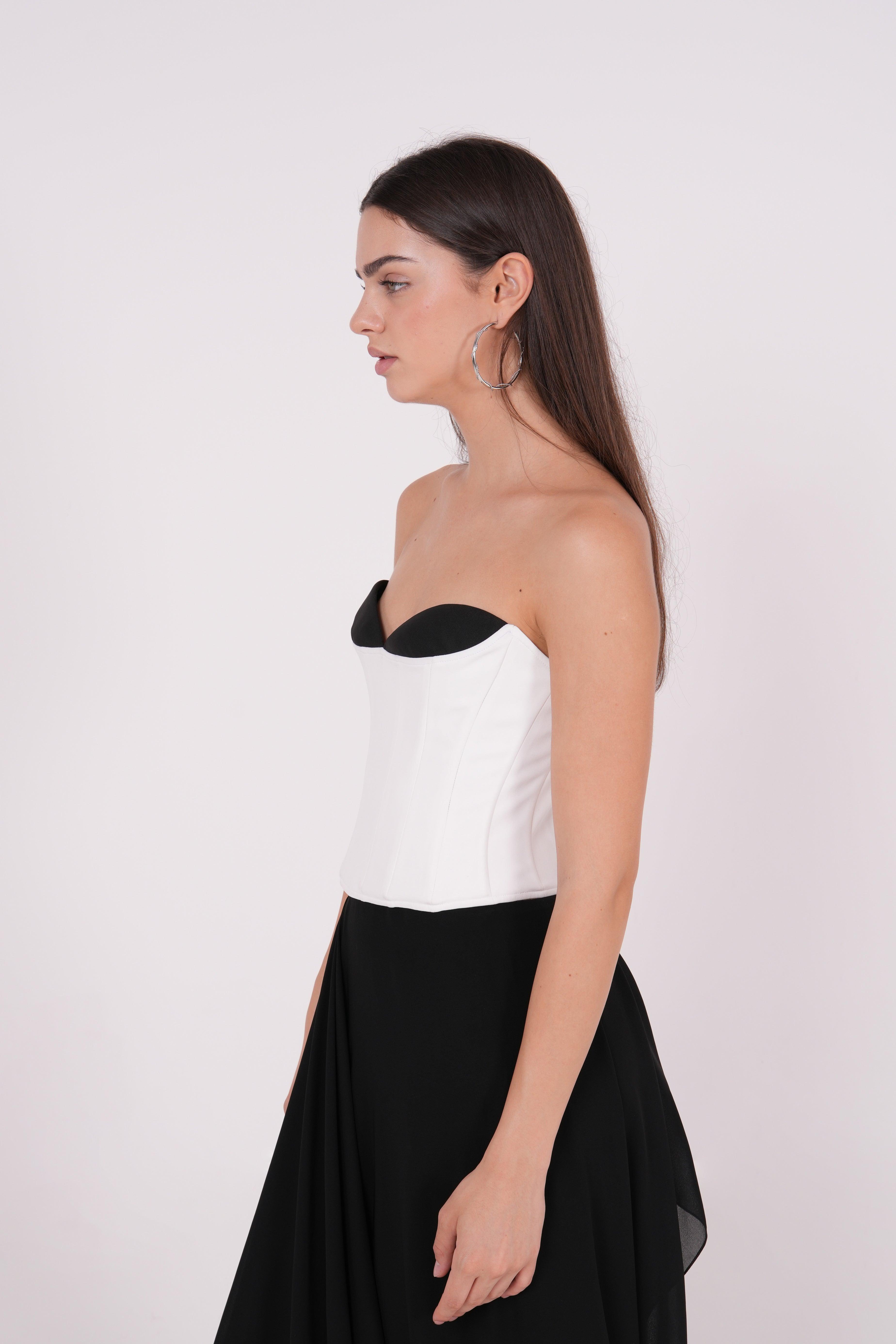 Crepe Black & White Corset - Endless - UAE Rental and Resale for Women's Fashion