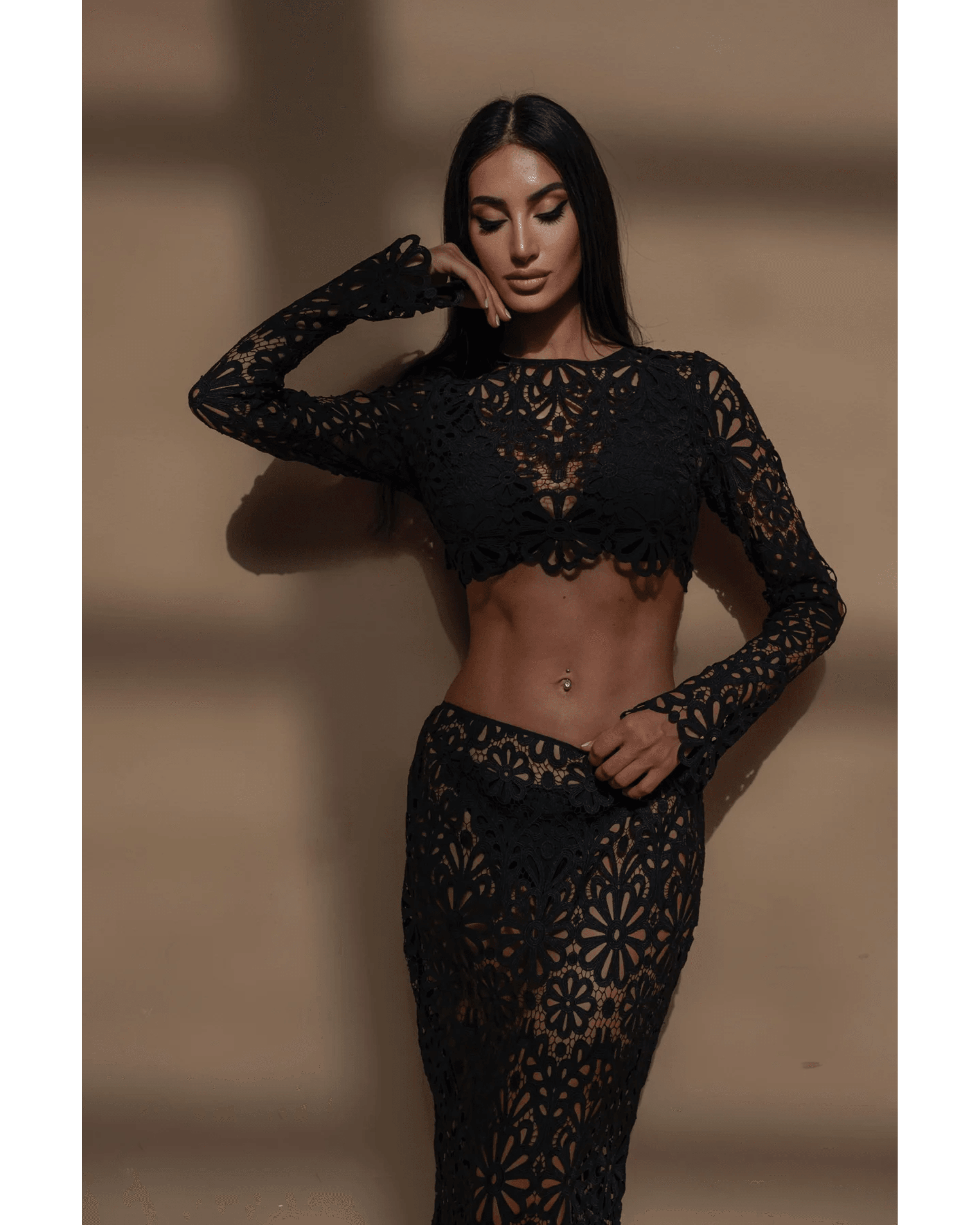 Crochet Floral Co-ord Set in Black - Endless - UAE Rental and Resale for Women's Fashion