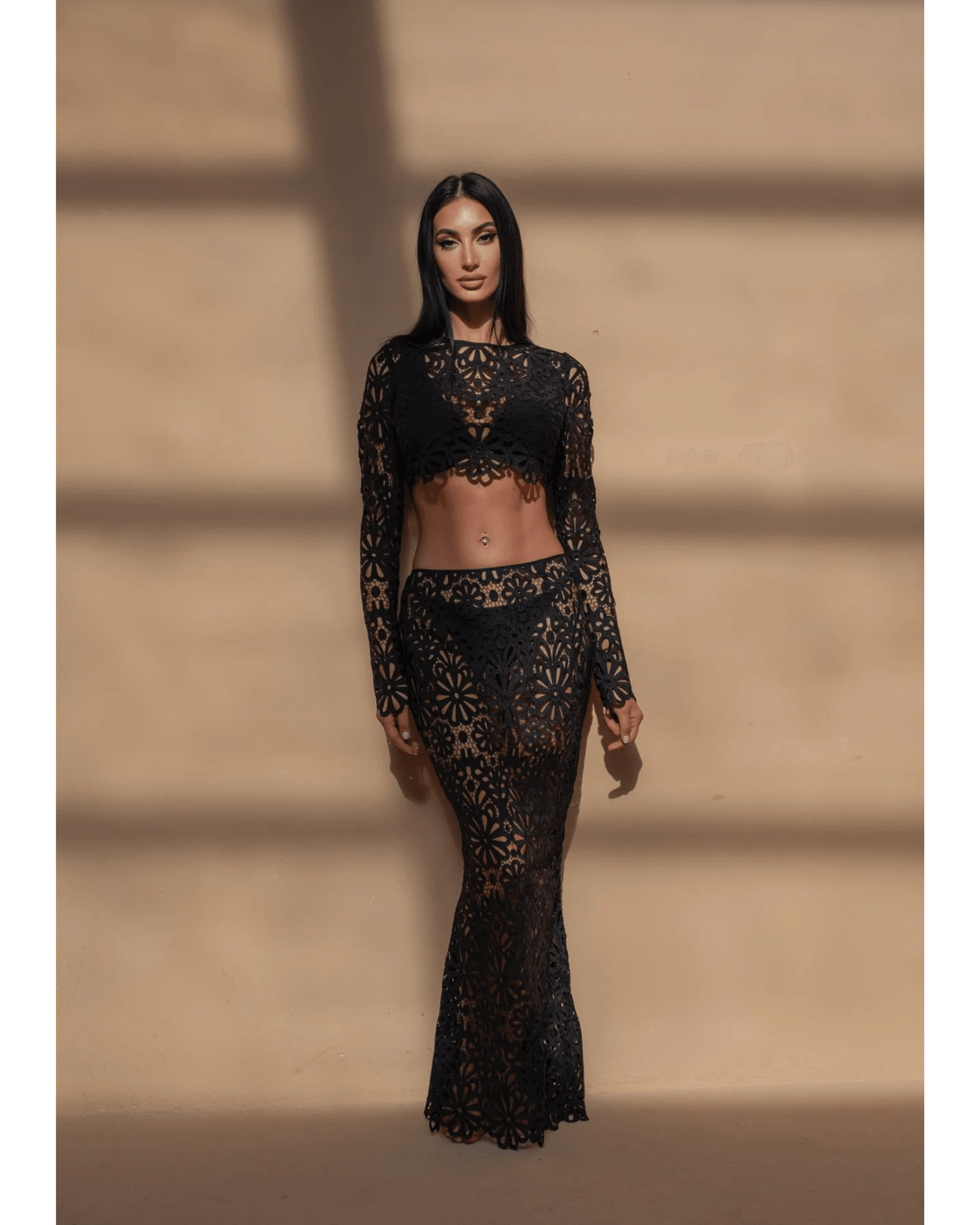Crochet Floral Co-ord Set in Black - Endless - UAE Rental and Resale for Women's Fashion