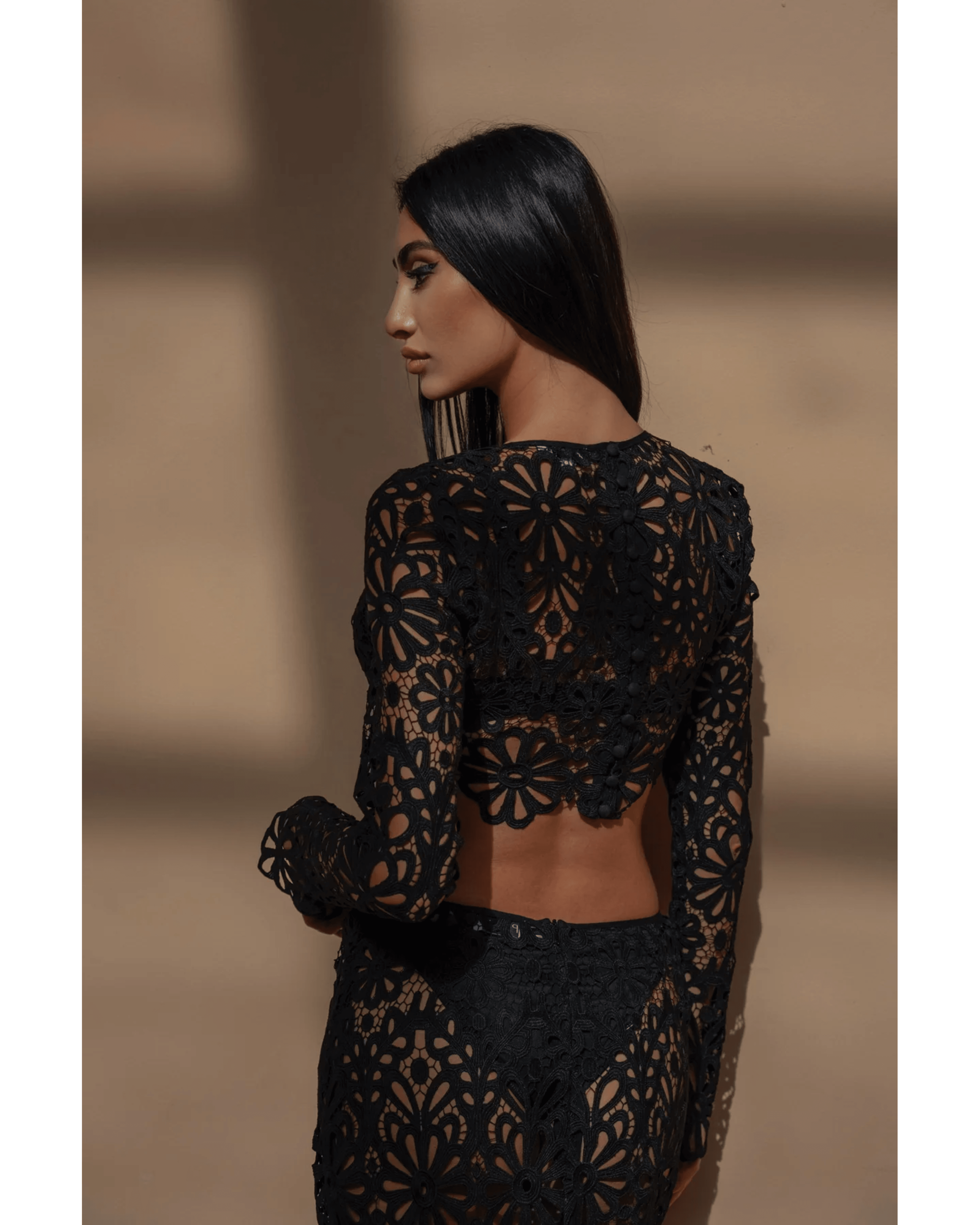Crochet Floral Co-ord Set in Black - Endless - UAE Rental and Resale for Women's Fashion