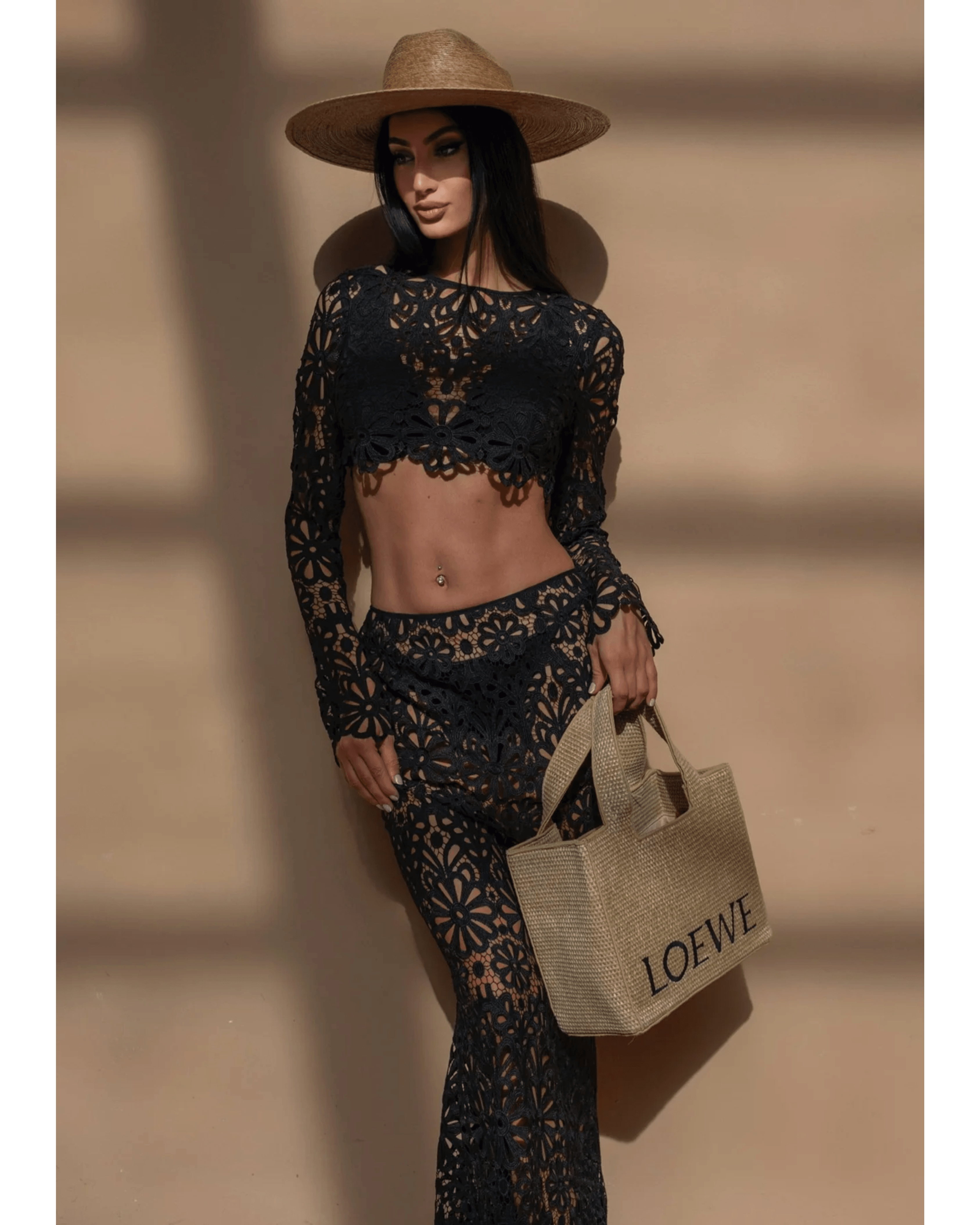 Crochet Floral Co-ord Set in Black - Endless - UAE Rental and Resale for Women's Fashion