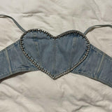 Crystal-Embellished Denim Crop Top - Endless - UAE Rental and Resale for Women's Fashion