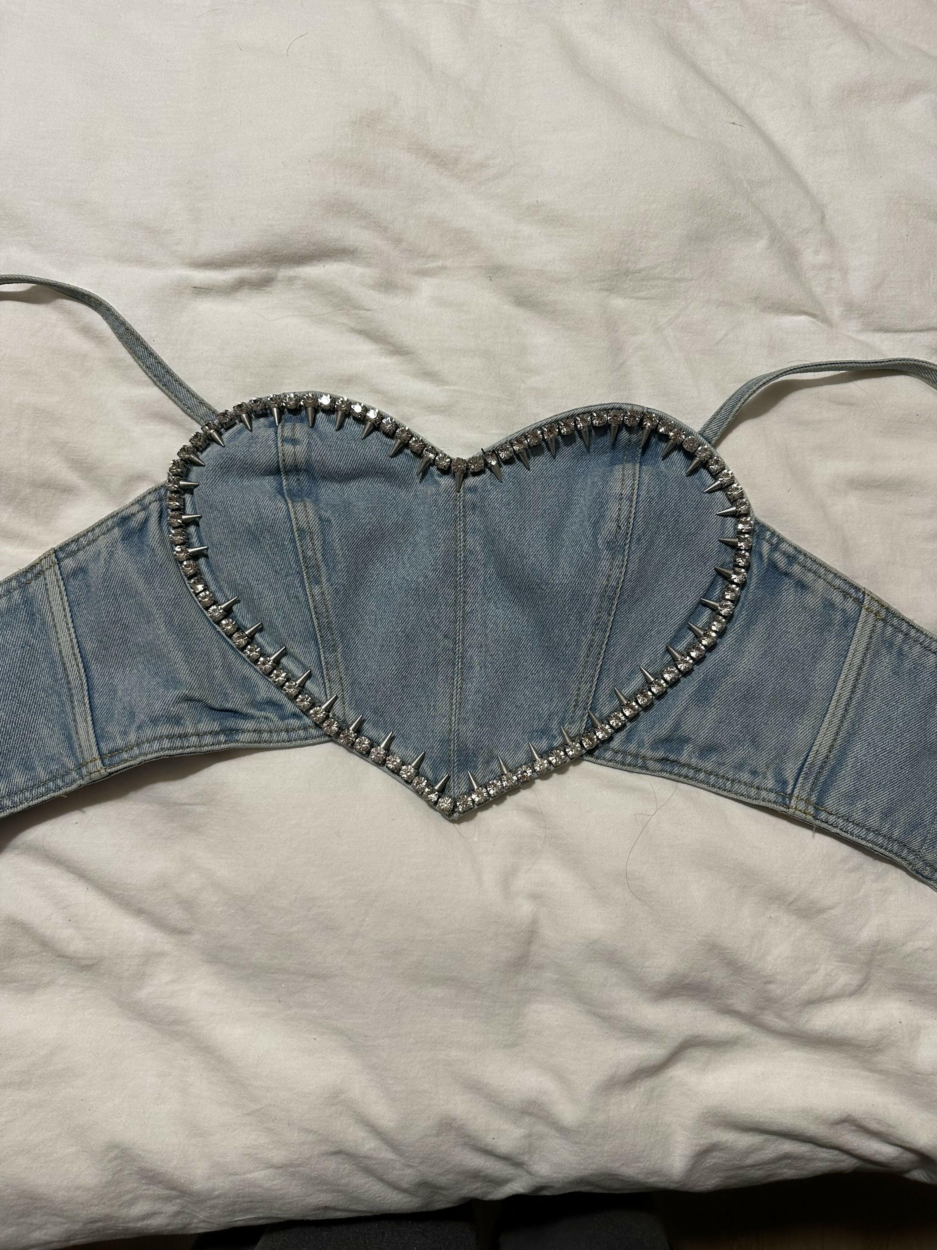 Crystal-Embellished Denim Crop Top - Endless - UAE Rental and Resale for Women's Fashion
