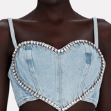 Crystal-Embellished Denim Crop Top - Endless - UAE Rental and Resale for Women's Fashion