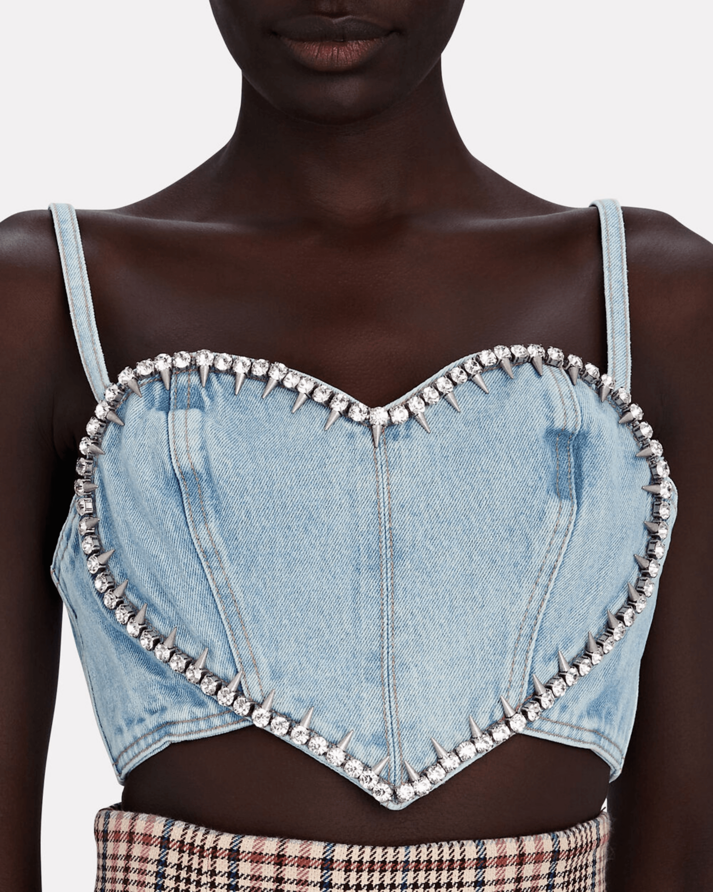 Crystal-Embellished Denim Crop Top - Endless - UAE Rental and Resale for Women's Fashion