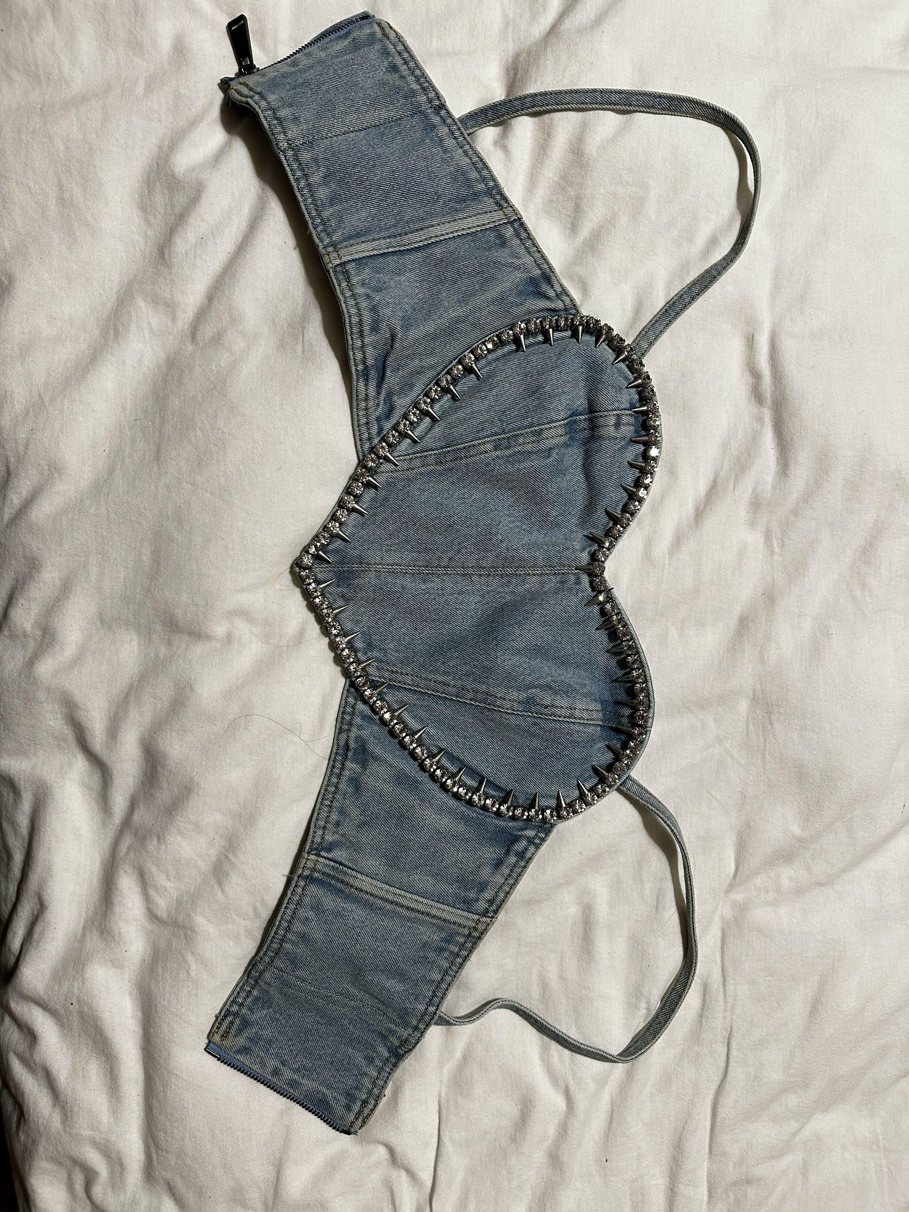 Crystal-Embellished Denim Crop Top - Endless - UAE Rental and Resale for Women's Fashion